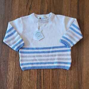 Feltman Brothers Cream Sweater With Taupe And Blue Stripes